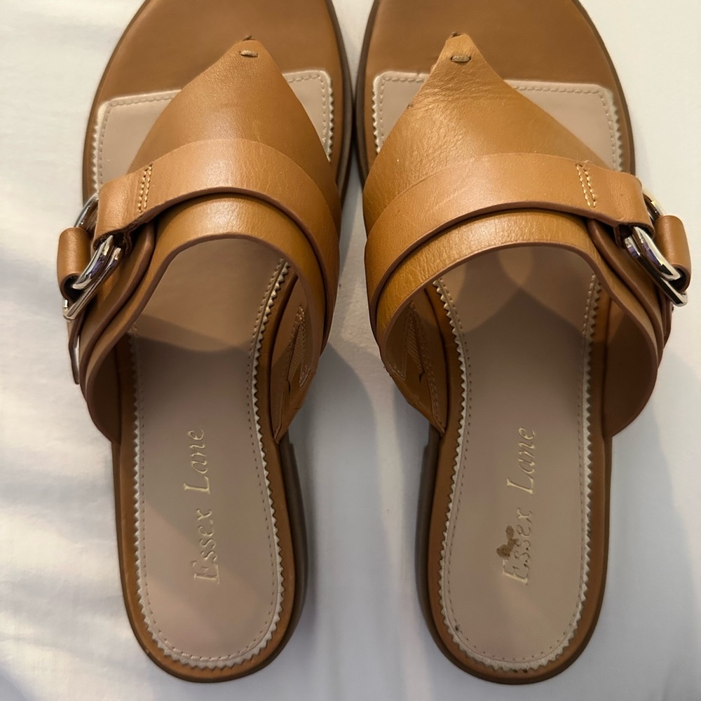 Essex Lane Tan Leather Sandals with Antique Buckle